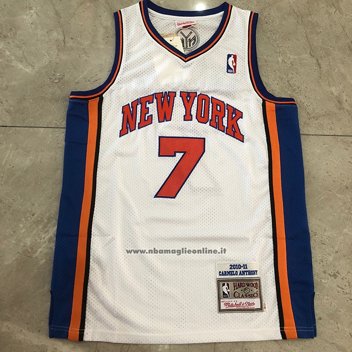 Maglia New York Knicks Carmelo Anthony No 7 Mitchell & Ness 2010-11 Bianco